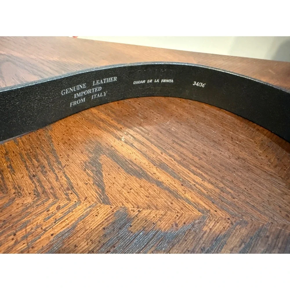 y2k Oscar de la Renta Genuine Leather Belt with‎ Large ODLR Jeans Buckle 34/36